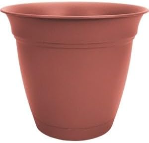 The HC Companies Eclipse Round Planter with Saucer - Outdoor & Indoor Plant Pot with Drainage Holes - Lightweight, UV-Resistant Plastic Pots for Plants, Flowers & Herbs (6" Clay, Pack of 1)