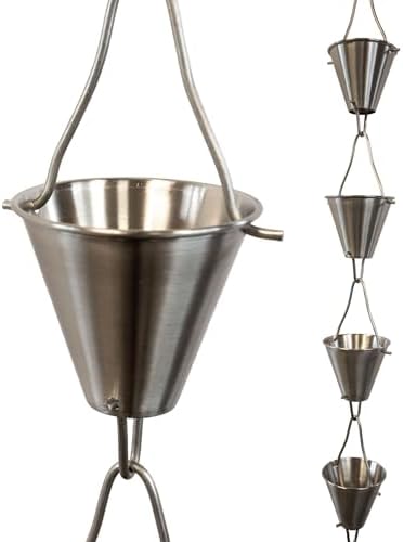 Nutshell Stores Steel Cups Rain Chain - Stainless Steel - 19 Feet