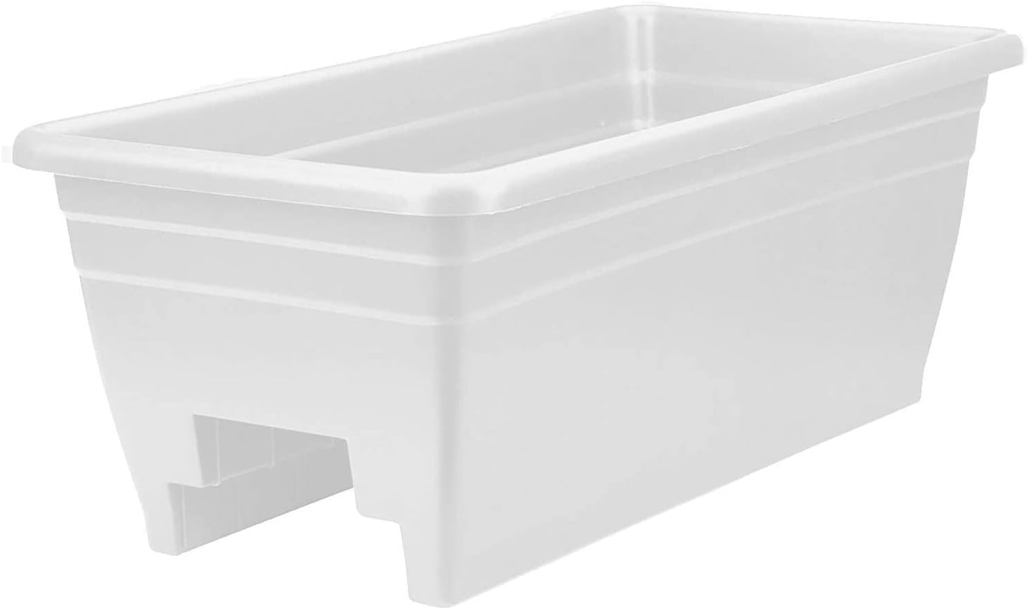 The HC Companies 24 Inch Deck Rail Box Planter Lightweight Outdoor Plastic Plant Pot for Herbs and Flowers, White