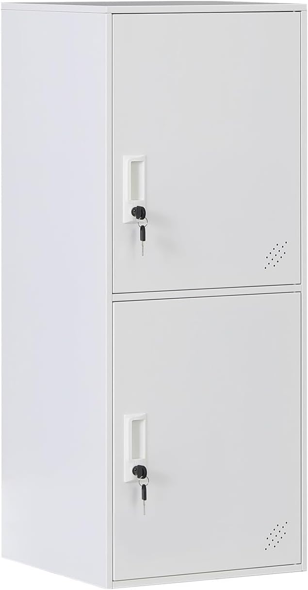 2 Door Metal Vertical Storage Locker for School, Office, Home,Gym,Stackable Steel Storage Cabinet with Lock,Anti-Falling Device. (2 Door, White)