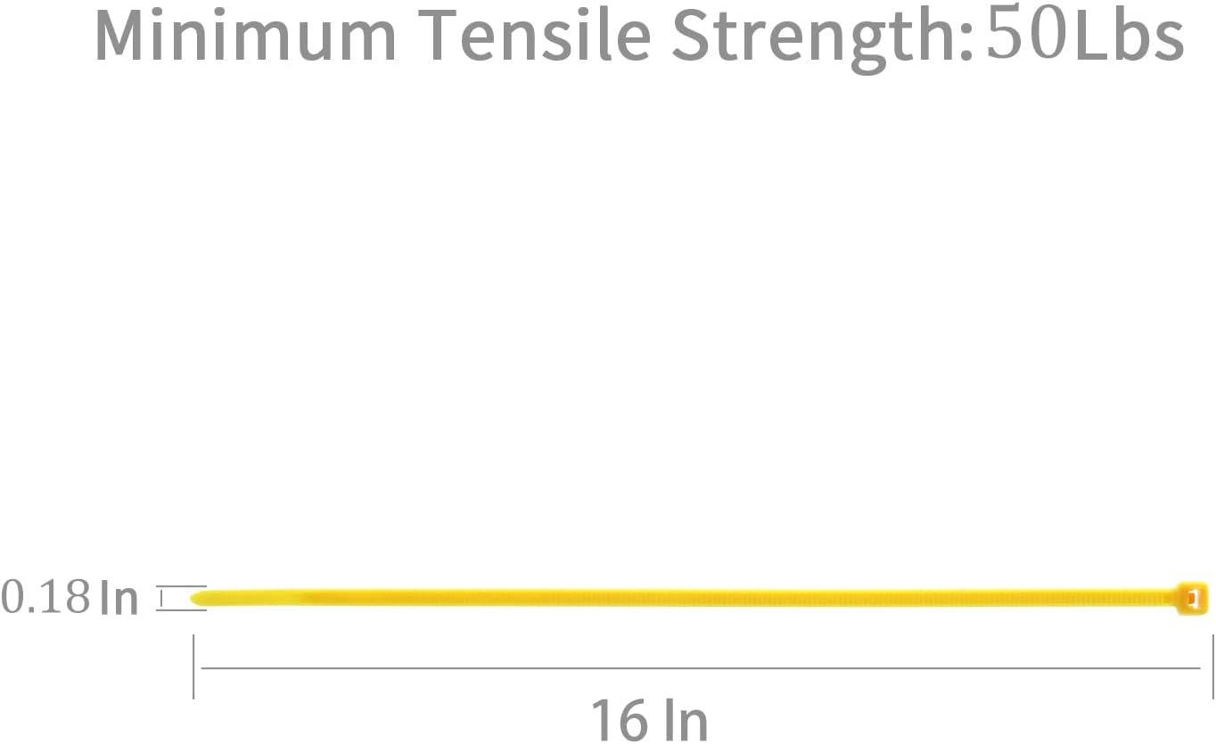 XINGO 100PCS Cable Zip Ties Heavy Duty, Premium Nylon Plastic Wire Ties with 50 Pounds Tensile Strength, Self-Locking Black Nylon Zip Ties for Indoor and Outdoor (16 inch, Yellow)