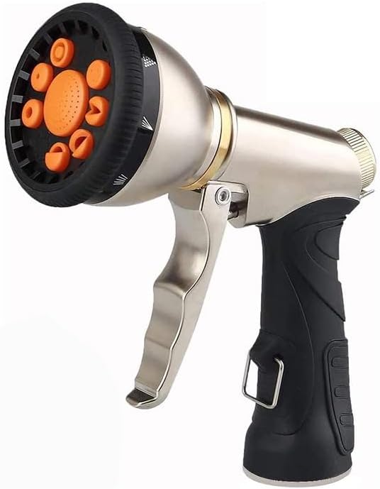 Garden Hose Nozzle – Heavy Duty Metal Hose Sprayer with 9 Spray Patterns, Thumb Control, High Pressure Water Nozzle for Watering Plants, Lawn, Car Wash, and Cleaning