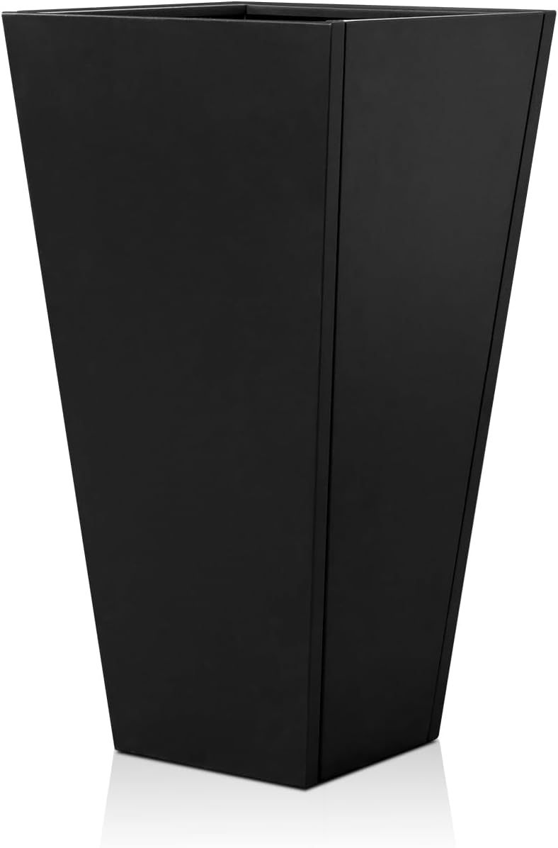 Tall Black Planter Tapered Metal Modern Flower Plant Pot Black Square Galvanized Steel Planter 30In Indoor Outdoor for Front Porch Garden Patio Grande Plant Tree Commercial Residential Heavy Duty