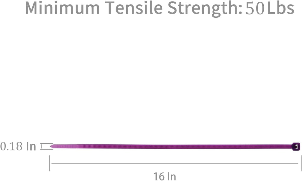 XINGO 100PCS Cable Zip Ties Heavy Duty, Premium Nylon Plastic Wire Ties with 50 Pounds Tensile Strength, Self-Locking Black Nylon Zip Ties for Indoor and Outdoor (16 inch, Purple)