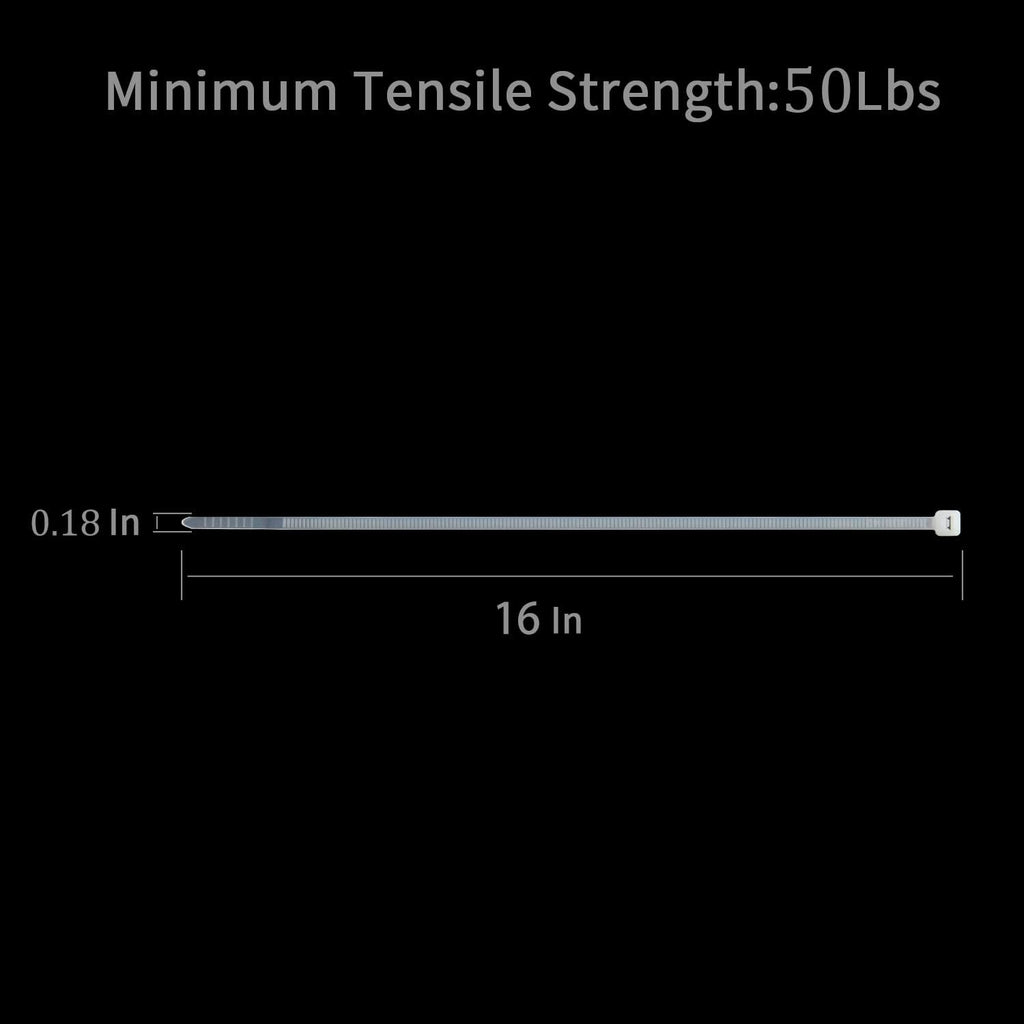 XINGO 100PCS Cable Zip Ties Heavy Duty, Premium Nylon Plastic Wire Ties with 50 Pounds Tensile Strength, Self-Locking Black Nylon Zip Ties for Indoor and Outdoor (16 inch, White)