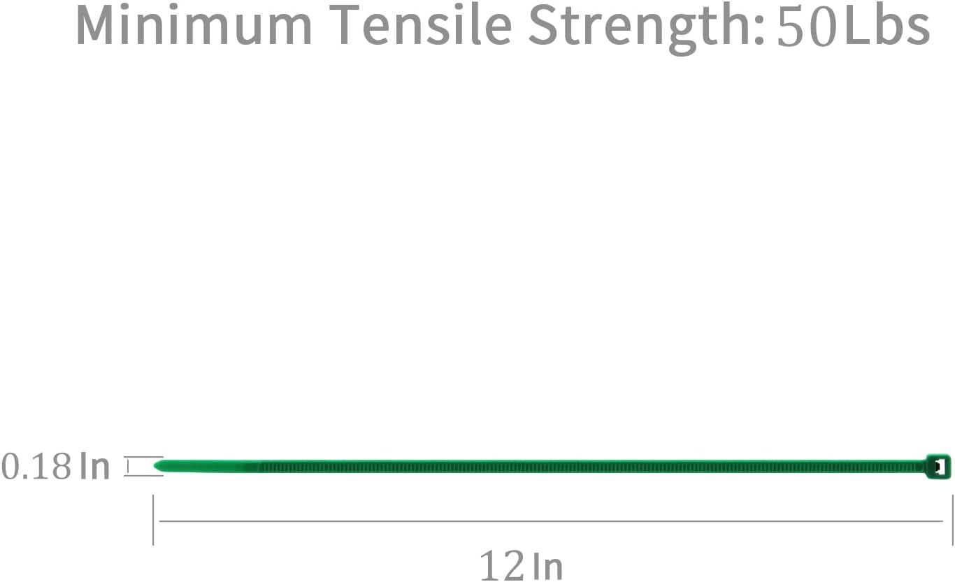 XINGO 100PCS Cable Zip Ties Heavy Duty, Premium Nylon Plastic Wire Ties with 50 Pounds Tensile Strength, Self-Locking Black Nylon Zip Ties for Indoor and Outdoor (12 inch, Green)