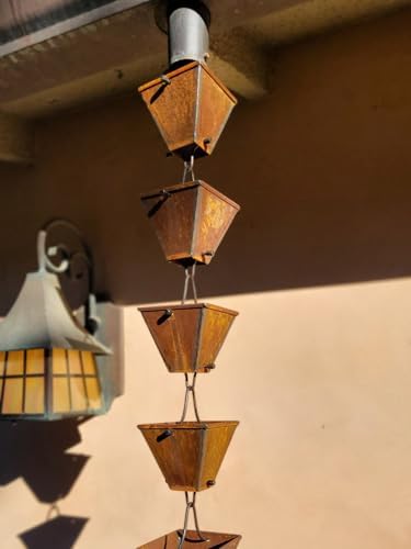 Nutshell Stores Medium Square Cups Rain Chain - Weathered Steel - 17 Feet