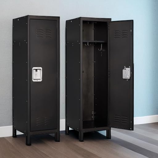 Metal Storage Locker, Lockable Employees Metal Locker with Door, 55" Height Steel Locker for Home, School, Office, Gym (Retro Black)