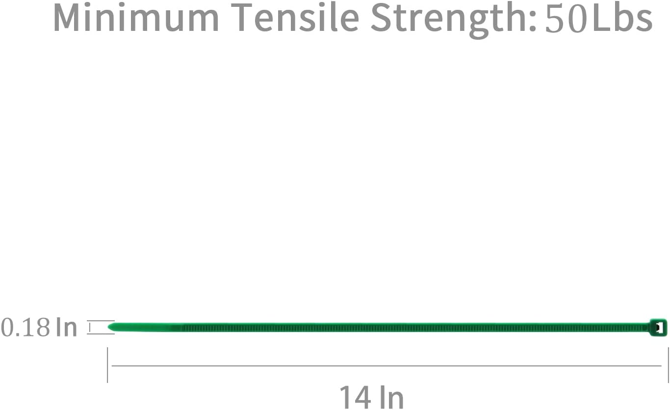 XINGO 100PCS Cable Zip Ties Heavy Duty, Premium Nylon Plastic Wire Ties with 50 Pounds Tensile Strength, Self-Locking Black Nylon Zip Ties for Indoor and Outdoor (14 inch, Green)