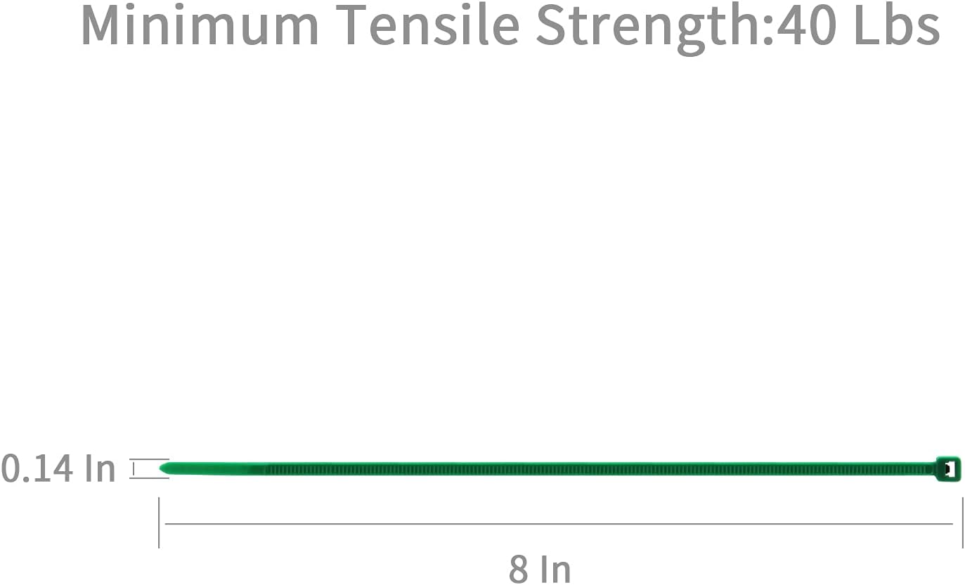 XINGO 8 Inch Green Cable Zip Ties (500 Pack), 40 Lbs Tensile Strength-Heavy Duty, Self-Locking Nylon Plastic Nylon Wire Ties for indoor and outdoor use