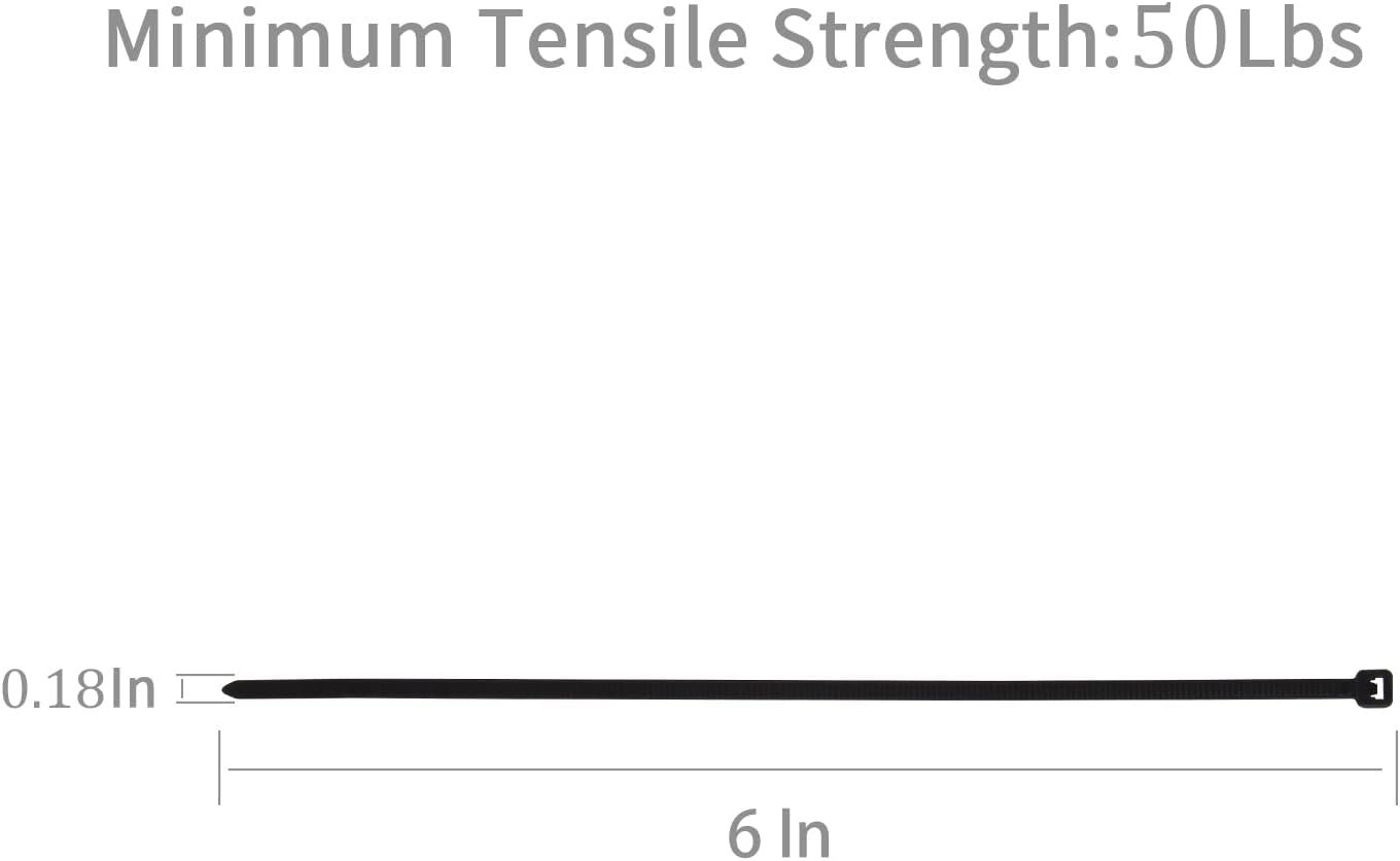 XINGO 100PCS Cable Zip Ties Heavy Duty, Premium Nylon Plastic Wire Ties with 50 Pounds Tensile Strength, Self-Locking Black Nylon Zip Ties for Indoor and Outdoor (6 inch, Black)