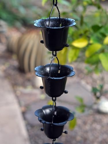 Nutshell Stores Flower Cups Rain Chain - Black - 10 Feet