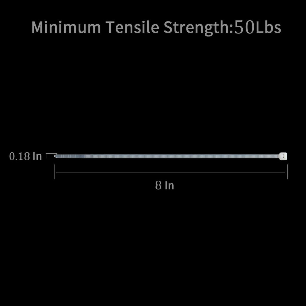 XINGO 100PCS Heavy Duty Cable Zip Ties, Premium Nylon, 50 Pound Tensile Strength, White, 8 Inch