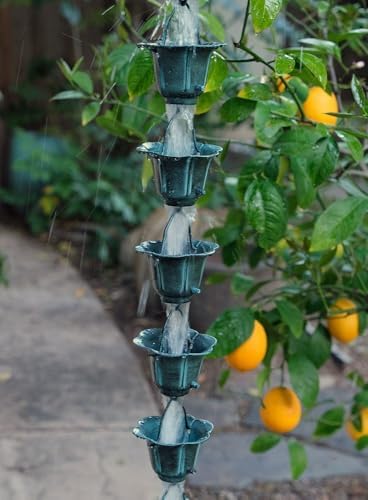 Nutshell Stores Flower Cups Rain Chain - Patina - 19 Feet