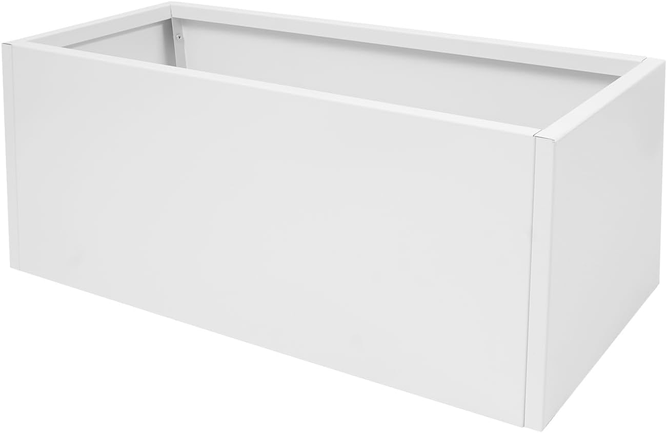 Steel Planter Box, 38" x 15" x 15" Rectangular Long Planter Metal Trough Box for Indoor Outdoor Tall Plants, Flowers or Shrubs (White)