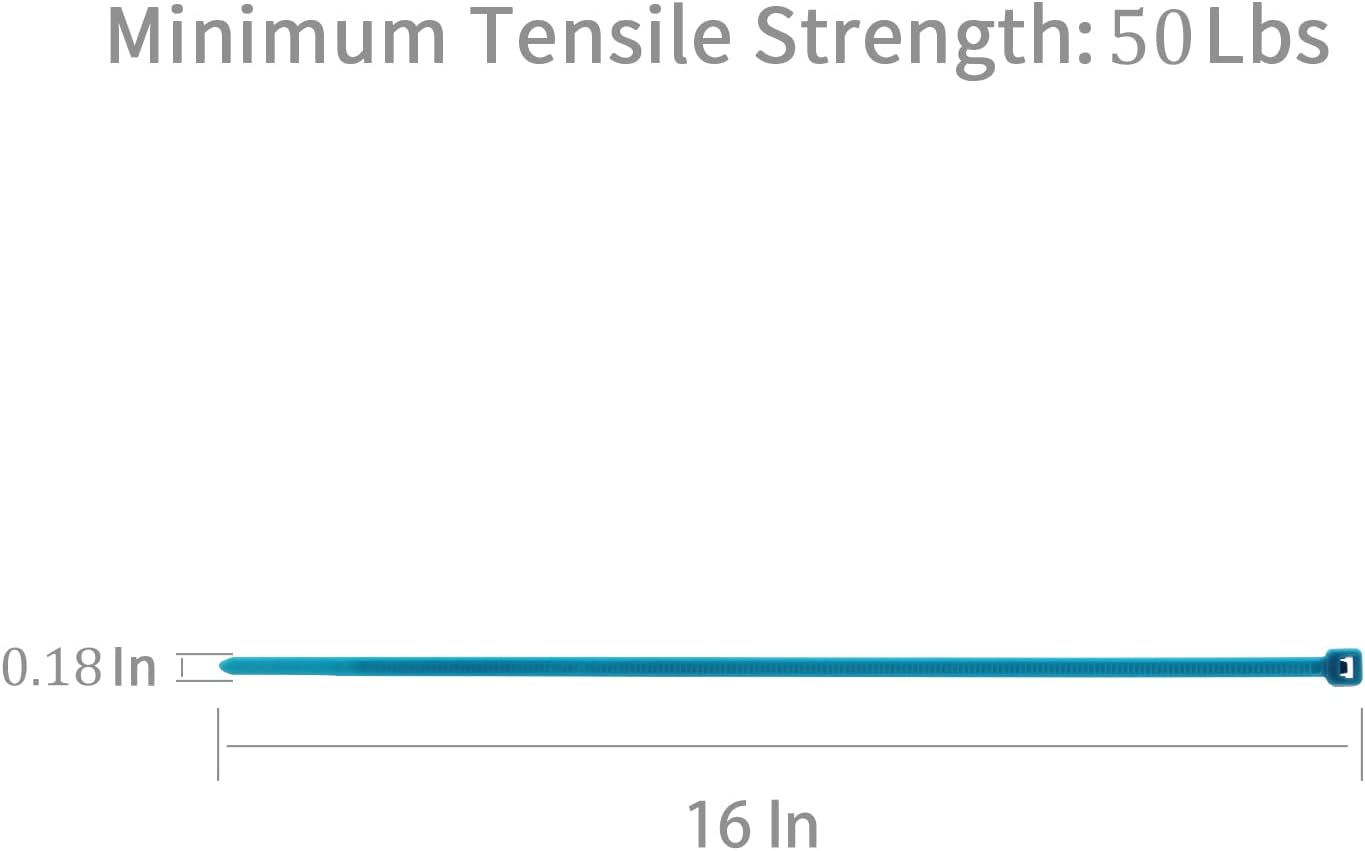 XINGO 100PCS Cable Zip Ties Heavy Duty, Premium Nylon Plastic Wire Ties with 50 Pounds Tensile Strength, Self-Locking Black Nylon Zip Ties for Indoor and Outdoor (16 inch, Blue)