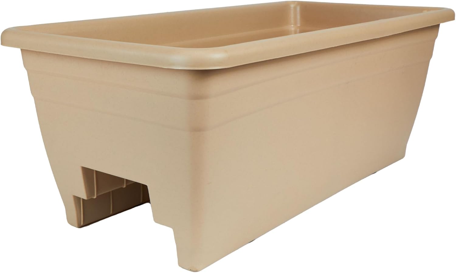 The HC Companies Deck Railing Planter Box w/Removable Drain Plugs - Lightweight & Weatherproof Plastic Flower Box - Balcony Planters for Railing and Fence (24”, Sandstone)
