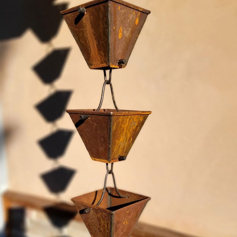 Nutshell Stores Medium Square Cups Rain Chain - Weathered Steel - 17 Feet