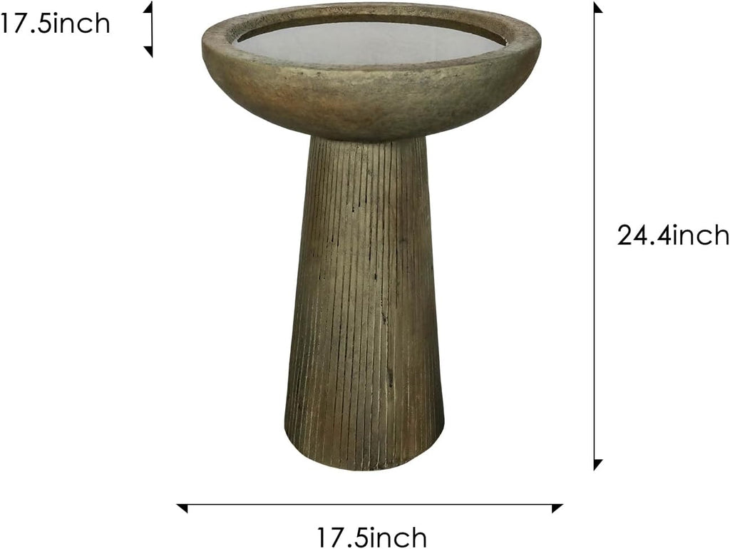 SunJet 24.4inches Tall Fiber-Reinforced Concrete Bird Bath - Modern Minimalist Style Outdoor Birdbaths & Feeder Combo for Outdoors Patio Garden Yard Lawn Decor