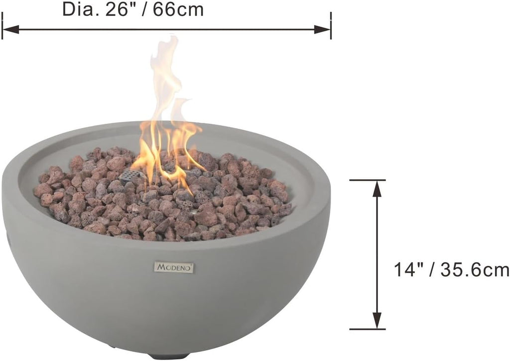 AMS Fireplace | Modeno Nantucket Package | Light Gray Natural Gas Fire Pit Table for Outside Patio Bundle with SS Burner Lid | Free Ice Bucket