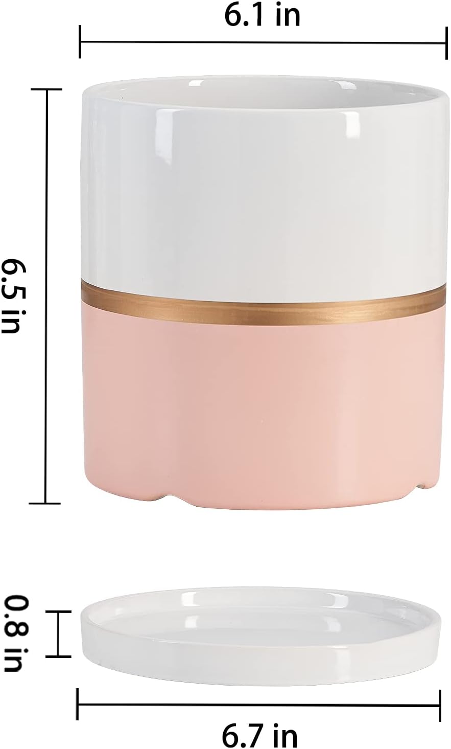 Ekirlin 6 inch Plant Pot - Ceramic Flower Planters Indoor - Modern Succulents Containers with Drain Hole Saucer, Decorate Home, Office & Outdoor (Pink)