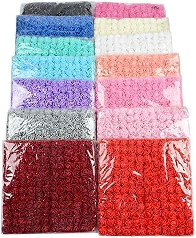 Mini Fake Rose Flower Heads 144pcs Mini Artificial Foam Roses DIY Wedding Flowers Accessories Make Bridal Hair Clips Headbands Dress (Bottom add Gauze) for Valentines Day,Wedding,Bridal (Multicolor)