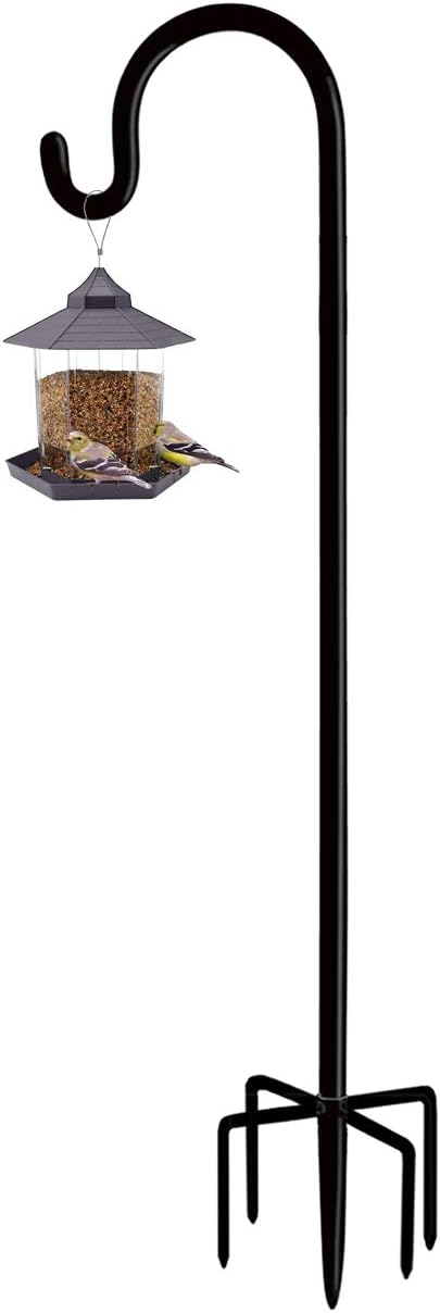 Artibear Adjustable Outdoor Shepherd Hook Stand with 5 Prong Base, 76 Inches Tall 3/5 in Thick, Shiny Black (1 Packs)