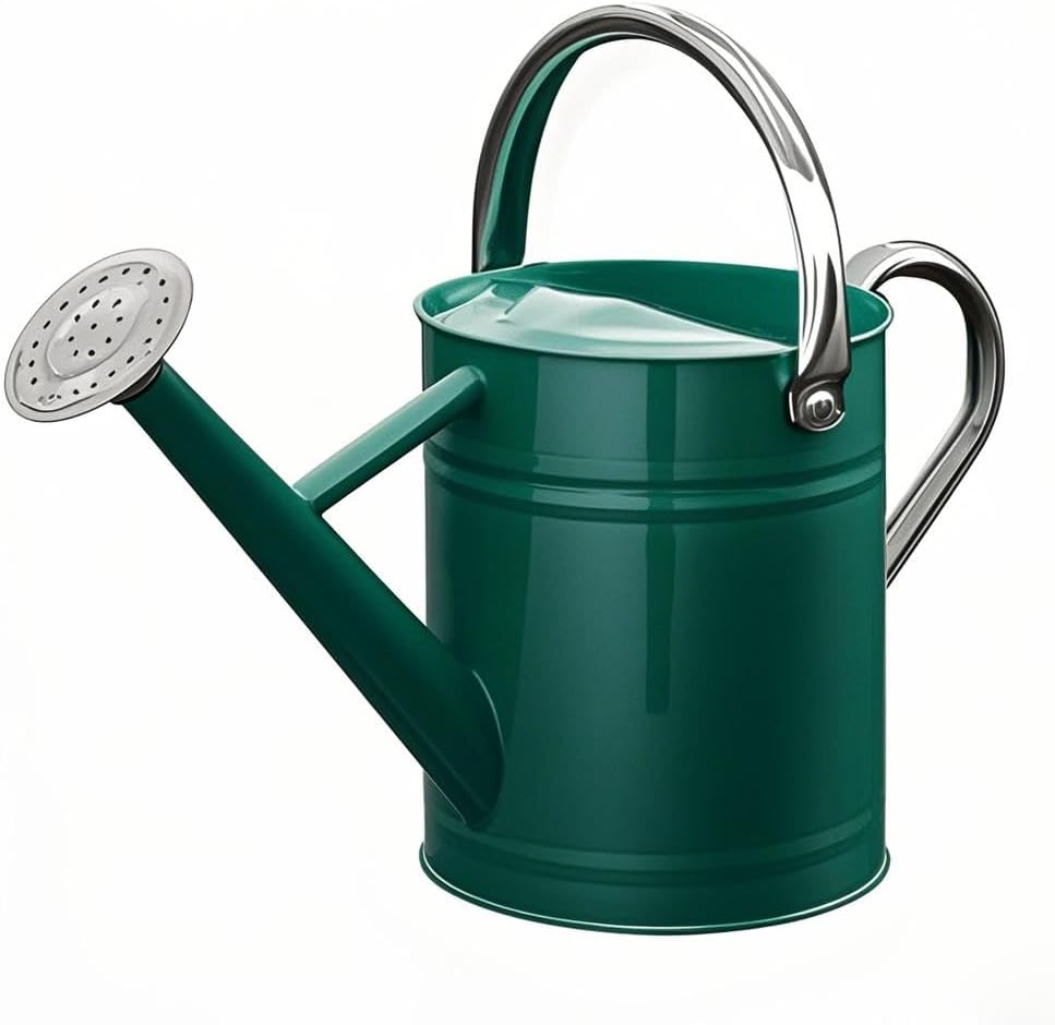 Metal Watering Can for Outdoor and Indoor Plants, Watering Can Decor, 1 Gallon (Green Stainless Steel Handle)