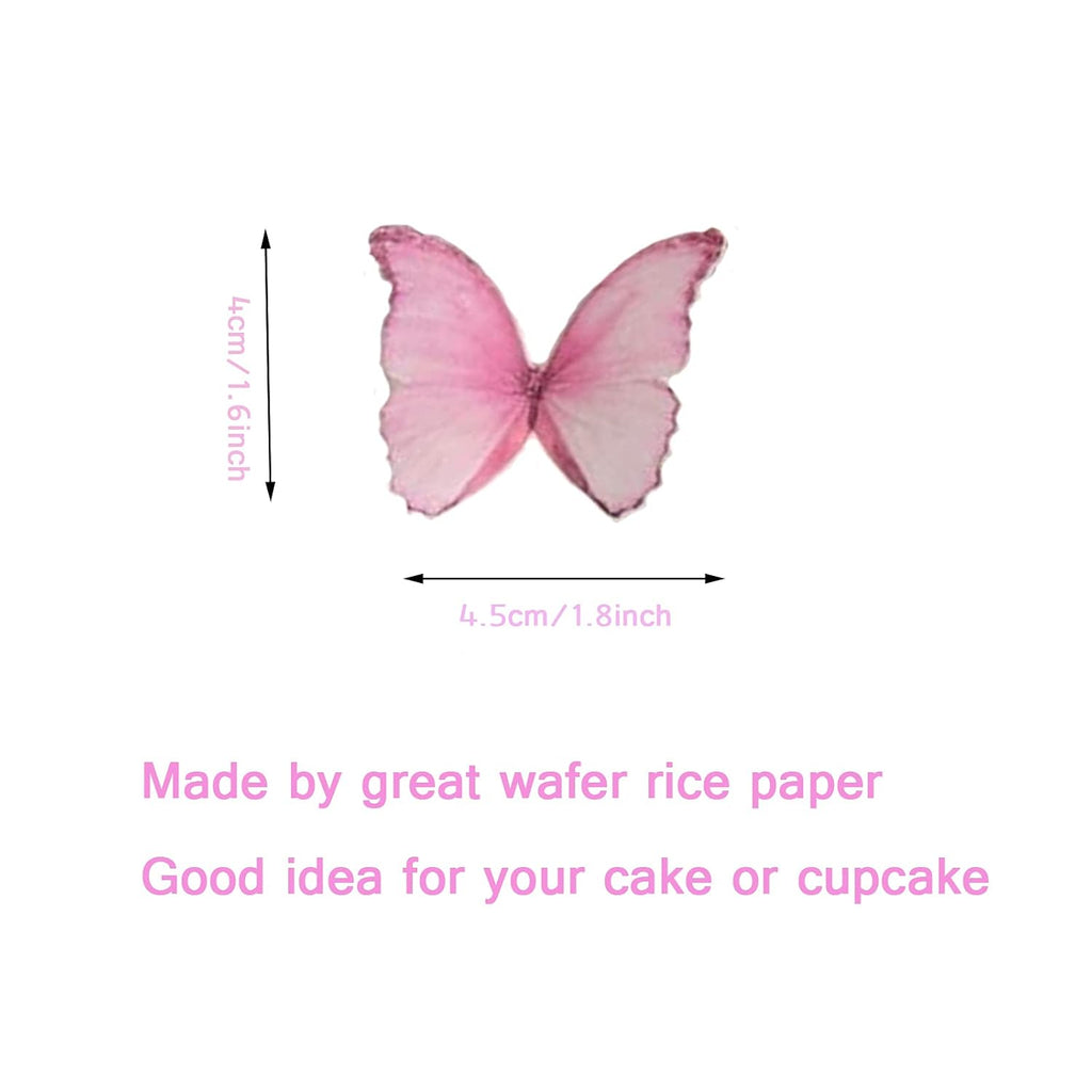 Weraru 48Pcs Edible Wafer Paper Butterflies Cupcake Topper Pink Cake Decorations