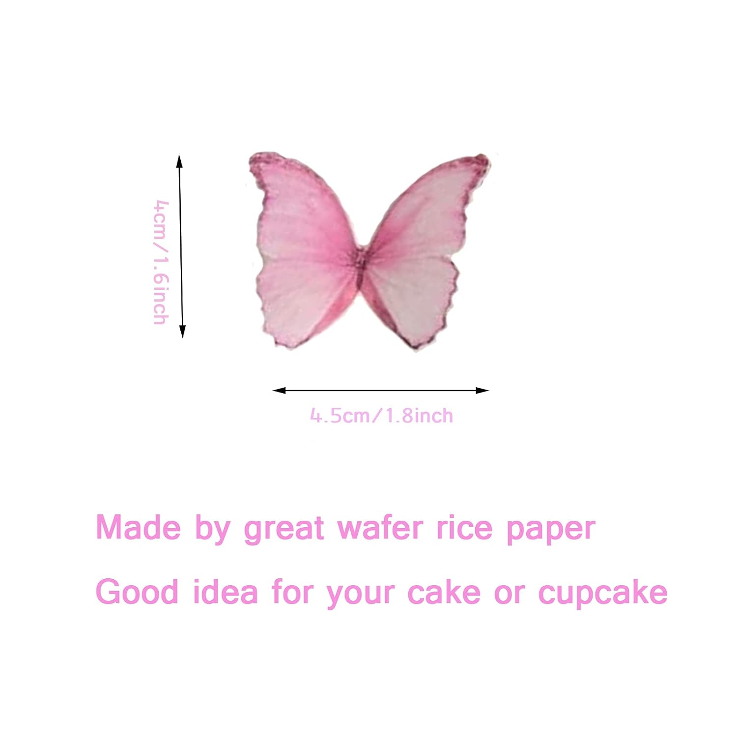 Weraru 48Pcs Edible Wafer Paper Butterflies Cupcake Topper Pink Cake Decorations