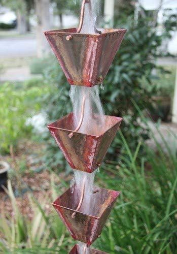 Nutshell Stores Medium Square Cups Rain Chain - Pre-Aged Copper - 13 Feet