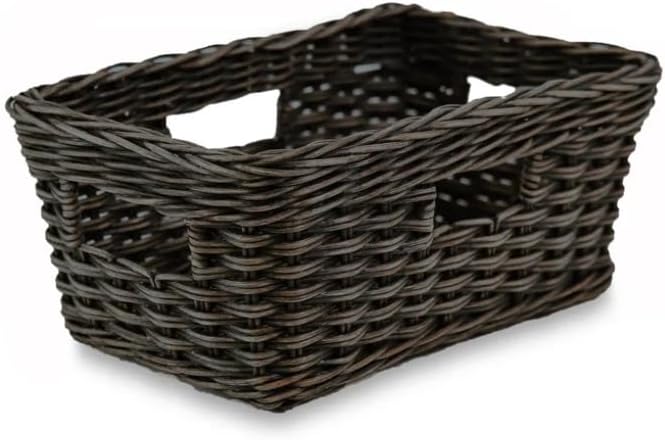 The Basket Lady Rectangular Low Wicker Storage Basket, Small, 12 in L x 8 in W x 5 in H, Antique Walnut Brown