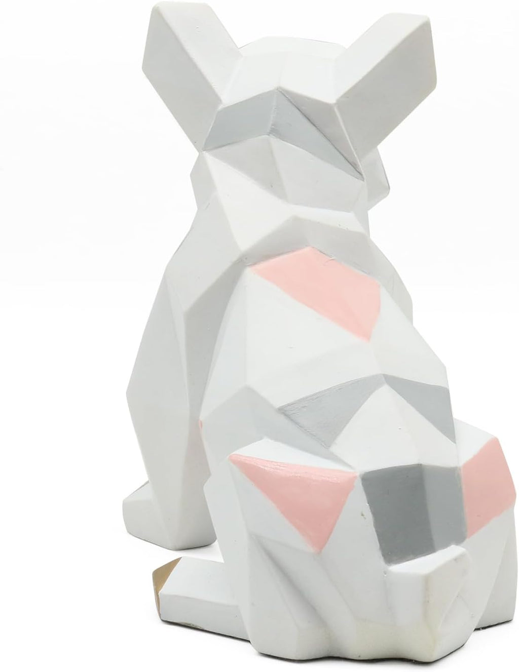 POTAMI Bulldog Sculpture Statue Geometric Gifts Figurine, Modern Art Decor, White and Pink with Gold Feet