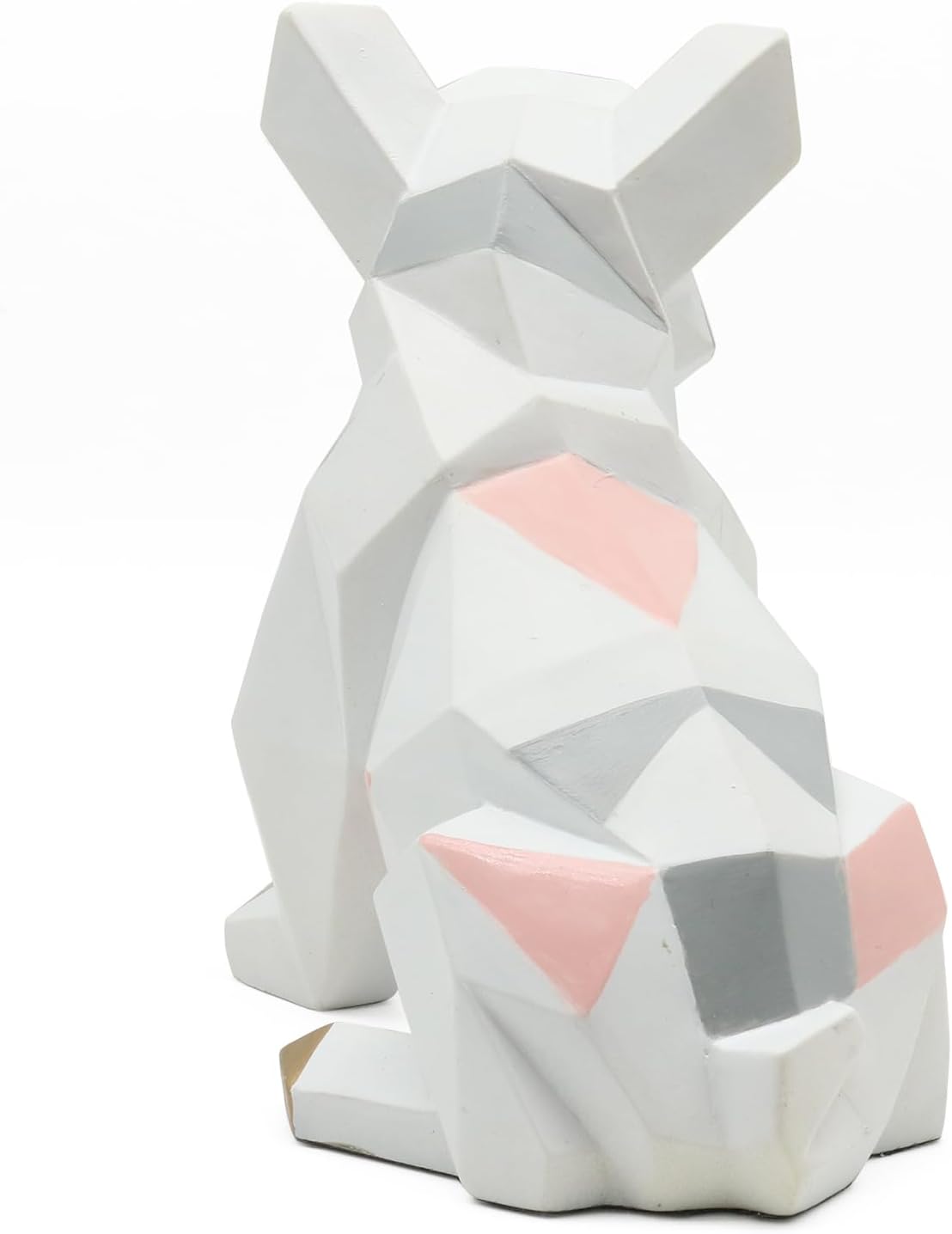 POTAMI Bulldog Sculpture Statue Geometric Gifts Figurine, Modern Art Decor, White and Pink with Gold Feet