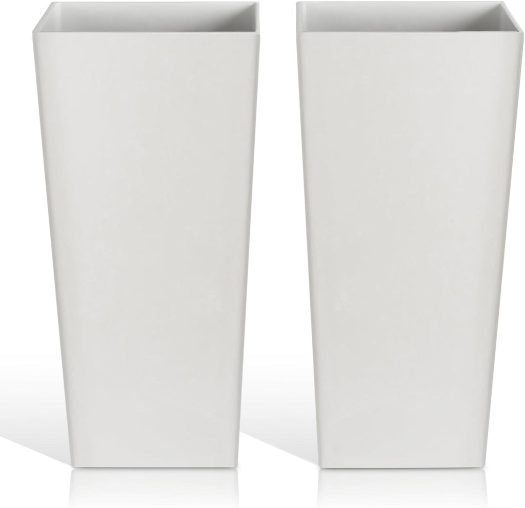 Tall Planters for Outdoor Plants, Large Resin Flower Pots for Garden, Front Porch, Patio, Indoor - Set of 2 (White, 32 inch - 2 Pack)