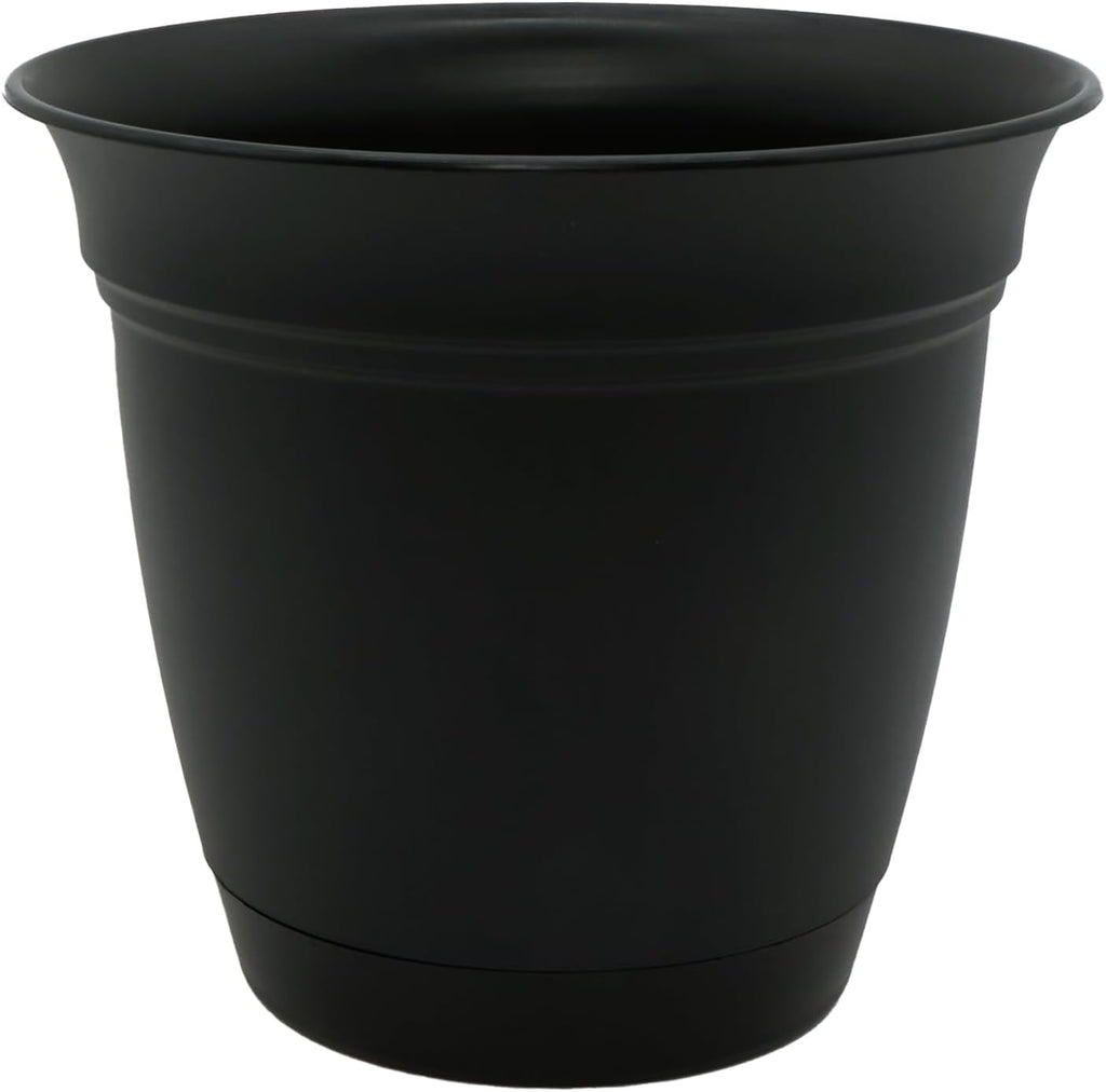 The HC Companies Eclipse Round Planter with Saucer - Outdoor & Indoor Plant Pot with Drainage Holes - Lightweight, UV-Resistant Plastic Pots for Plants, Flowers & Herbs (20" Black, Pack of 1)