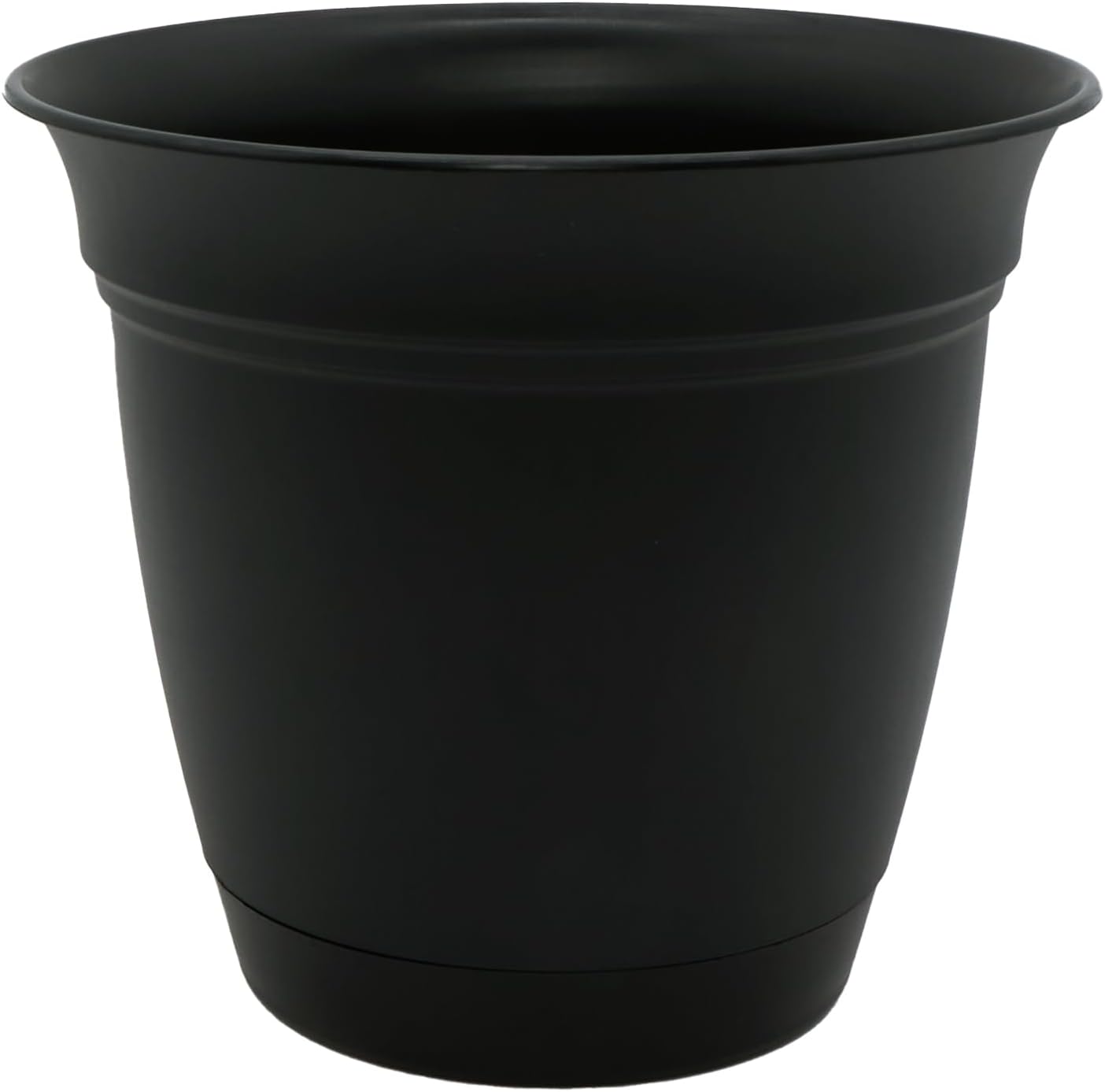 The HC Companies Eclipse Round Planter with Saucer - Outdoor & Indoor Plant Pot with Drainage Holes - Lightweight, UV-Resistant Plastic Pots for Plants, Flowers & Herbs (8" Black, Pack of 1)