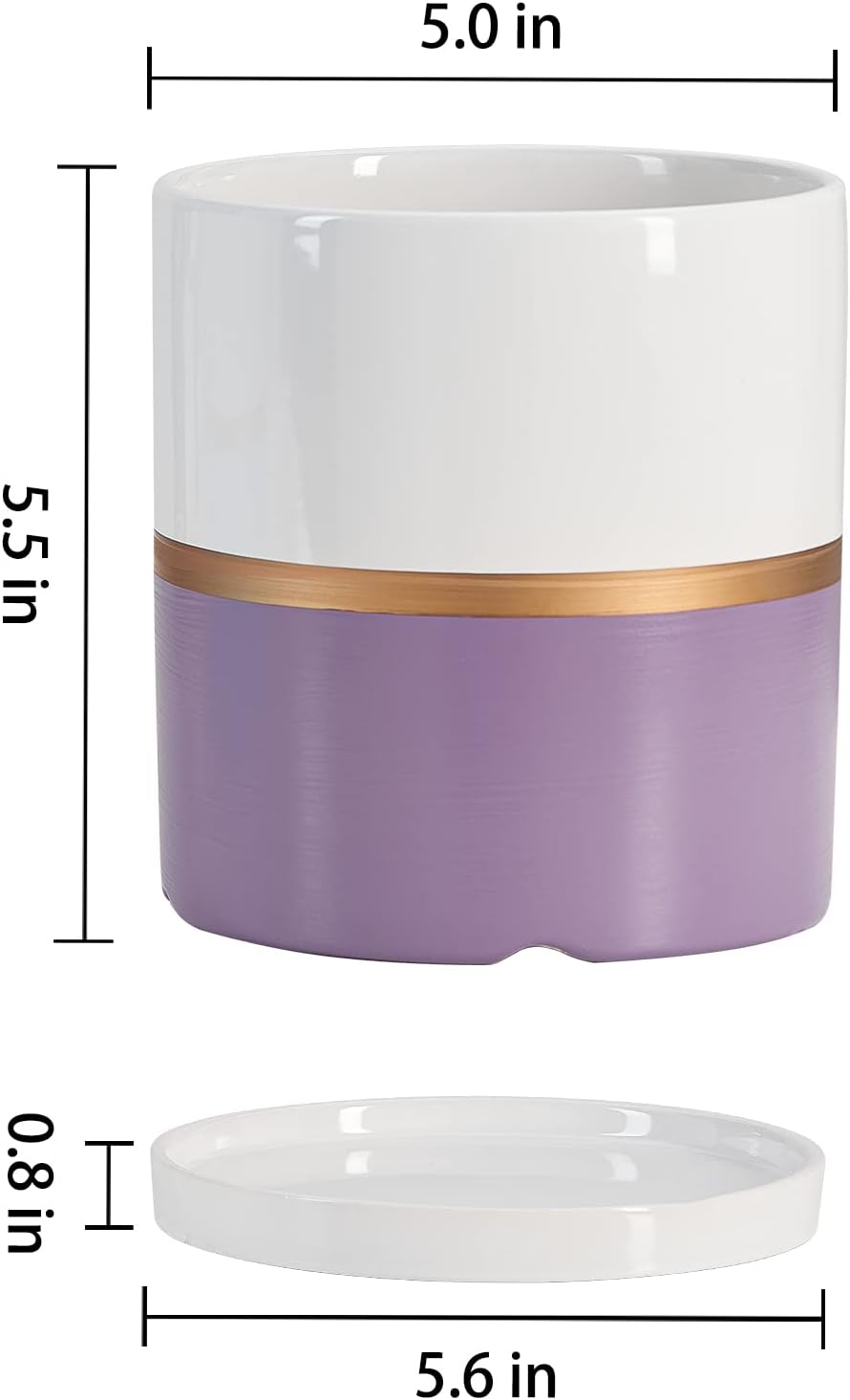 Ekirlin 5 inch Plant Pot - Ceramic Flower Planters Indoor - Modern Succulents Containers with Drain Hole Saucer, Decorate Home, Office & Outdoor (Purple)