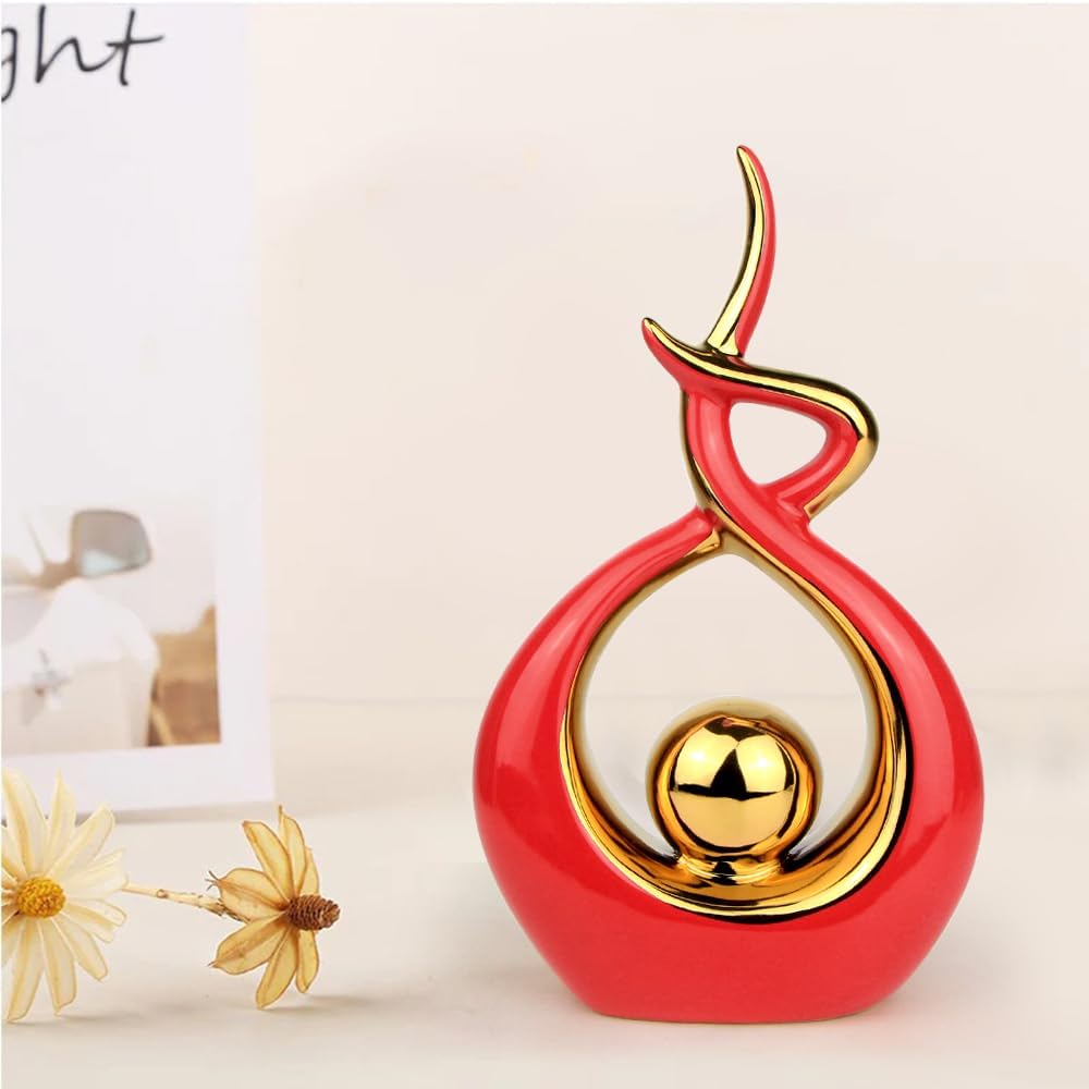 Norrclp Home Decor Modern Abstract Art Ceramic Statue Table Decorations for Dining Room Living Room Office Centerpiece (Red and Gold, Small)