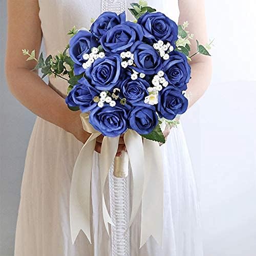 Hawesome 12PCS Artificial Silk Flowers Realistic Roses Bouquet Long Stem for Home Wedding Decoration Party (Blue 1)
