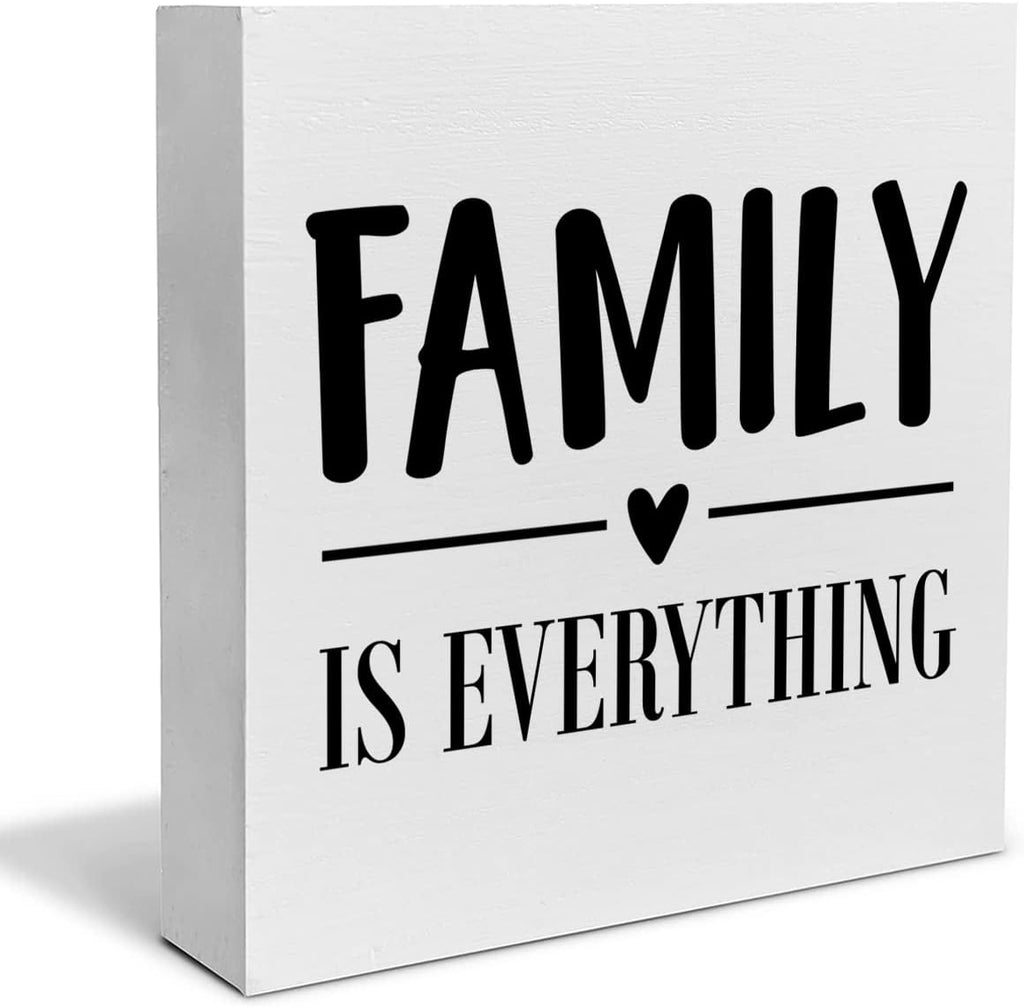 Family is Everything Decorative Wooden Box Sign Family Home Wood Block Plaque Decor Rustic Shelf or Wall Display for Living Room Bedroom