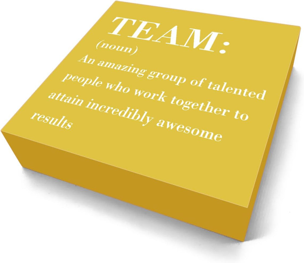 HTBIG Inspirational Team Noun Office Decor Desk Decor Wooden Box Sign, Rustic Black Wood Plaque Box Sign for Home Office Desk Shelf Table Decoration Coworker Gift Team Sign, Yellow