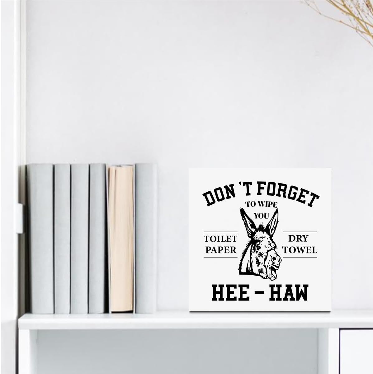 Funny Bathroom Signs Wooden Box Sign, Donkey Humorous wooden Signs, Don't Forget to Wipe Your Toilet Paper, Funny Bathroom Decor for Home Desk Shelf Tabletop Toilet