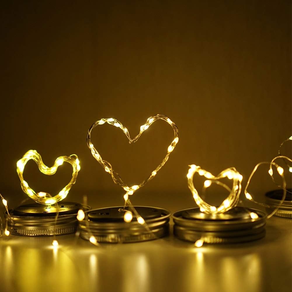 Solar Mason Jar Lid Lights, 8 Pack 20 LED Waterproof Fairy Star Firefly String Lights with (8 Hangers Included,Jars Not Included), for Mason Jar Table Garden Wedding Party Decor (Warm White)