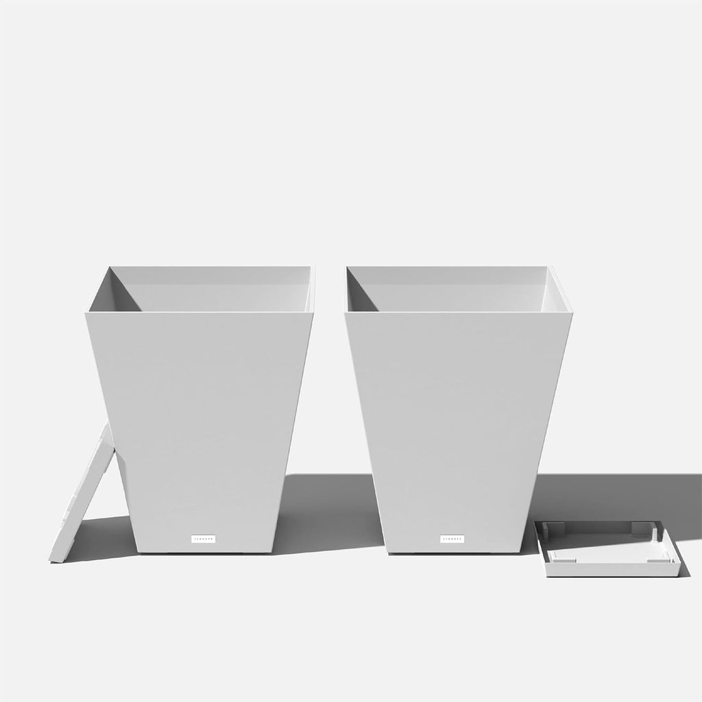 Veradek Nobleton Indoor/Outdoor Wide Square Planter (White, 22 inch - 2 Pack with 2 Saucer Trays)