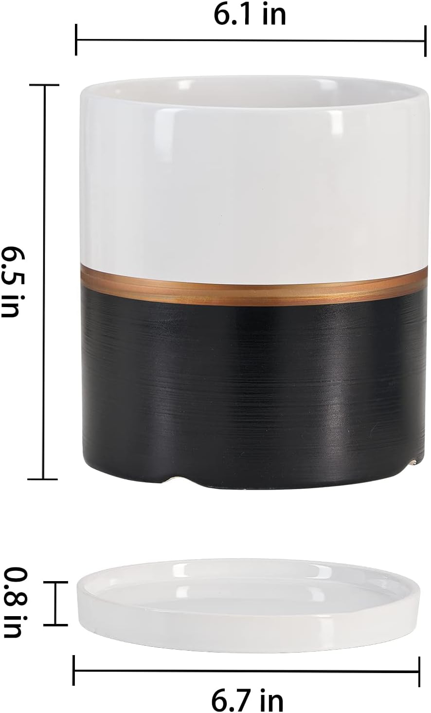 Ekirlin 6 inch Plant Pot - Ceramic Flower Planters Indoor - Modern Succulents Containers with Drain Hole Saucer, Decorate Home, Office & Outdoor (Black)