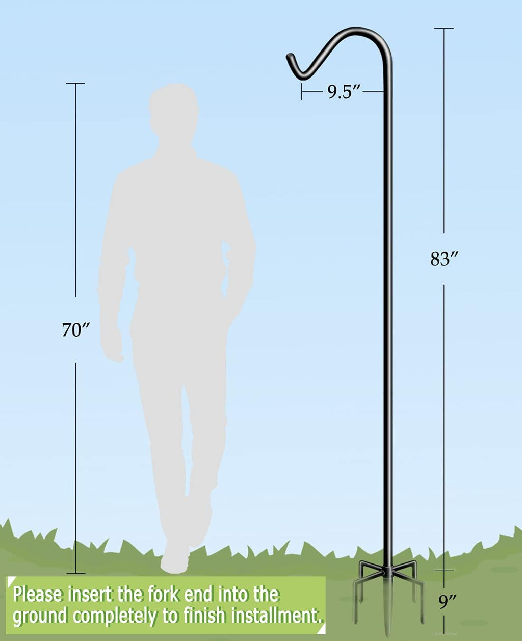 Garbuildman 92 Inch Tall Shepherd Hooks with 5-Forked Base, Adjustable Heavy Duty Bird Feeder Pole Stand Hanger for Outdoor, Shiny Black, 1 Pack