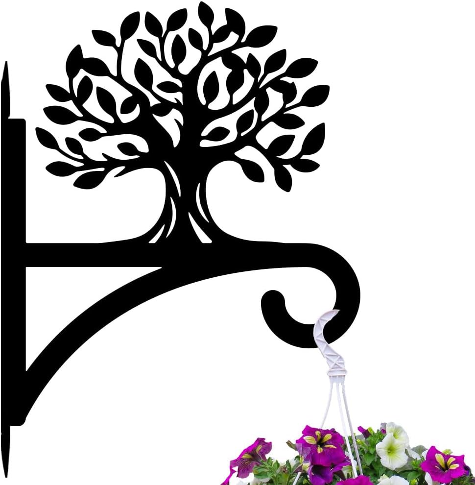 peacoblue Iron Plant Hangers Hooks for Outdoor Indoor Hanging Plants Flower Fern Pots Lantern Bird Feeder,12"x16" Weather Resistant Metal Wall Holder for Porch Garden Farmhouse(Tree of Life)