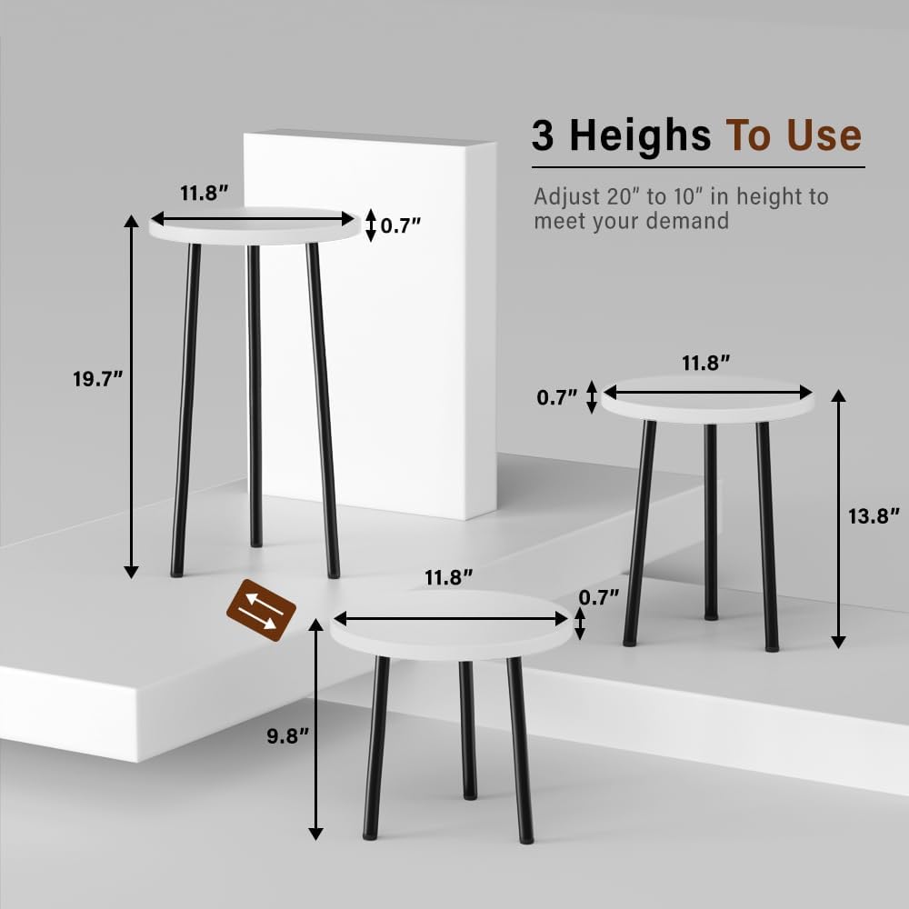 Plant Stand Indoor Tall: Corner Wood Plant Stand 2 Pack Mid Century Modern Decor - Small Round Plant Table for Indoor Plants - Outdoor Plant Holder for Patio Living Room Bathroom Office (White)