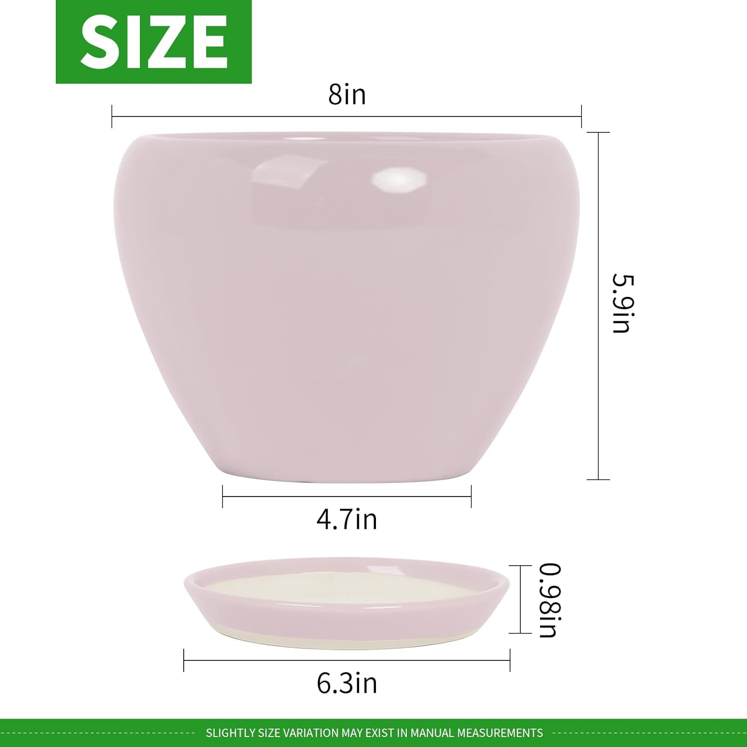 Deep Dream 8 Inch Plant Pots- Ceramic Pots for Plants with Drainage Hole and Saucer, Large Planter Pot for Indoor Plants Outdoor Decor, Pink